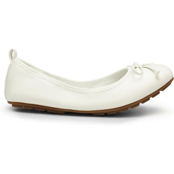 Dream Pairs Women White Faux Leather Round Toe Bowknot Foldable Ballerine Shoes - Picture 2 of 9